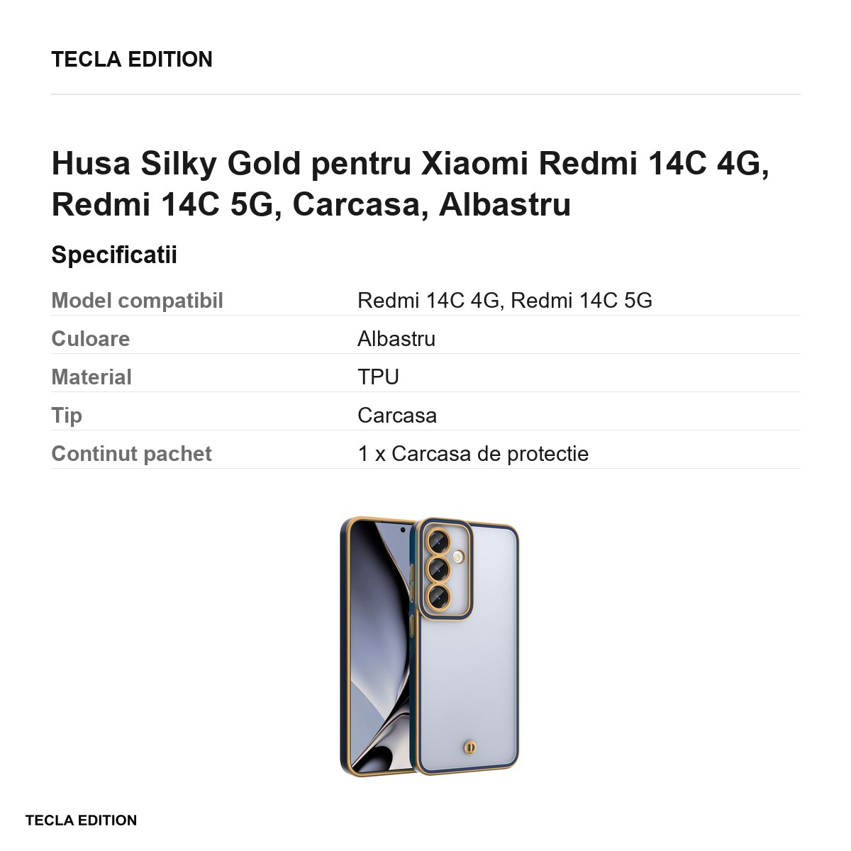 Husa Silky Gold pentru Xiaomi Redmi 14C 4G, Redmi 14C 5G, Carcasa, Albastru [3]