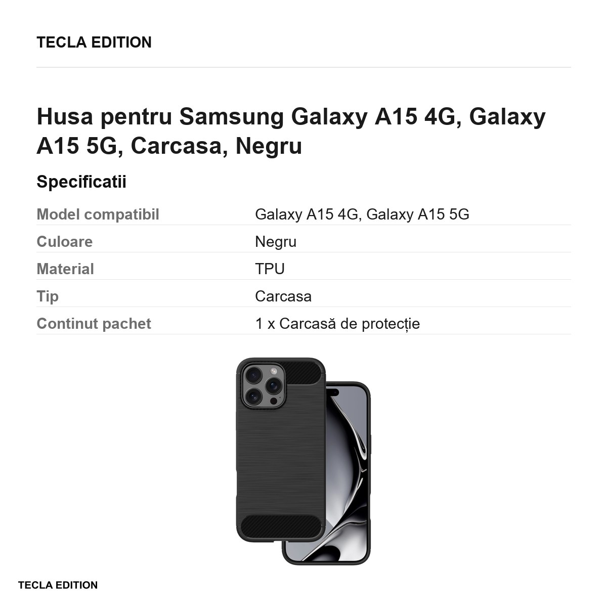 Husa Simple Black pentru Samsung Galaxy A15 4G, Galaxy A15 5G, Carcasa, Negru [3]