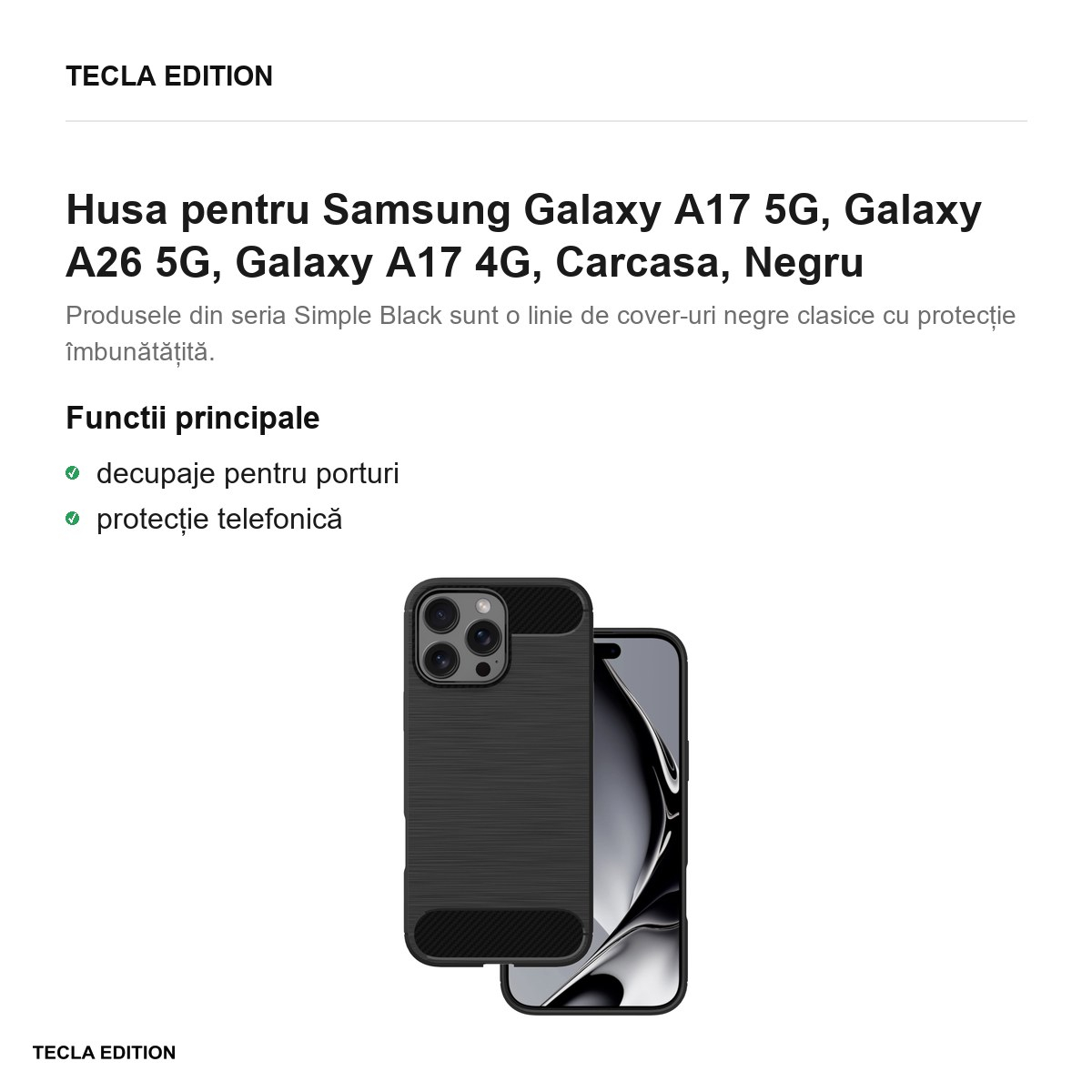 Husa Simple Black pentru Samsung Galaxy A17 5G, Galaxy A26 5G, Galaxy A17 4G, Carcasa, Negru [2]