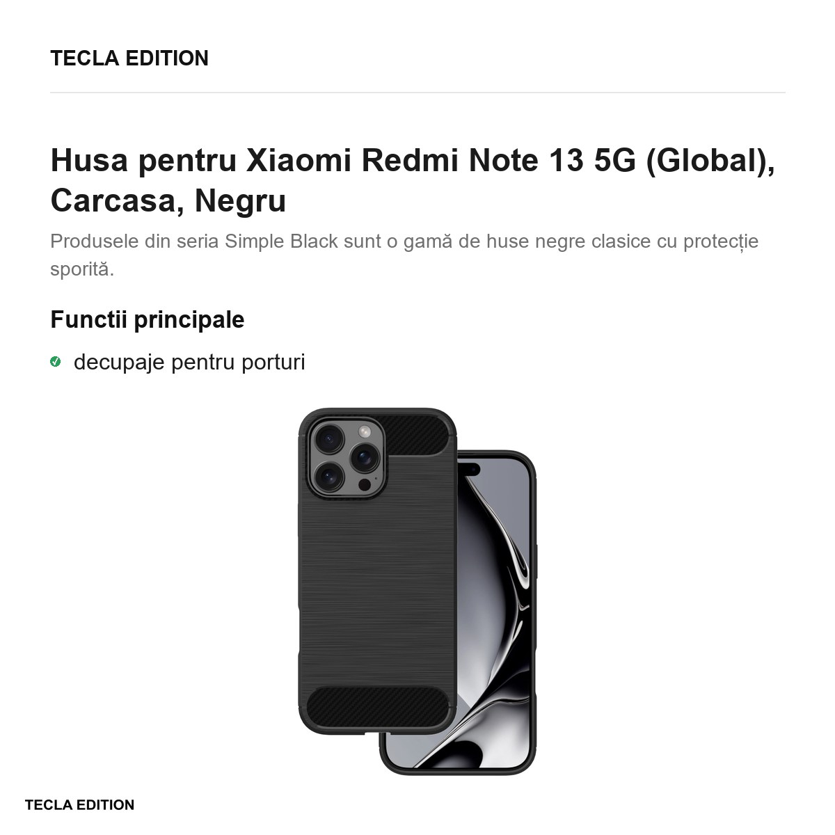 Husa Simple Black pentru Xiaomi Redmi Note 13 5G (Global), Carcasa, Negru [2]