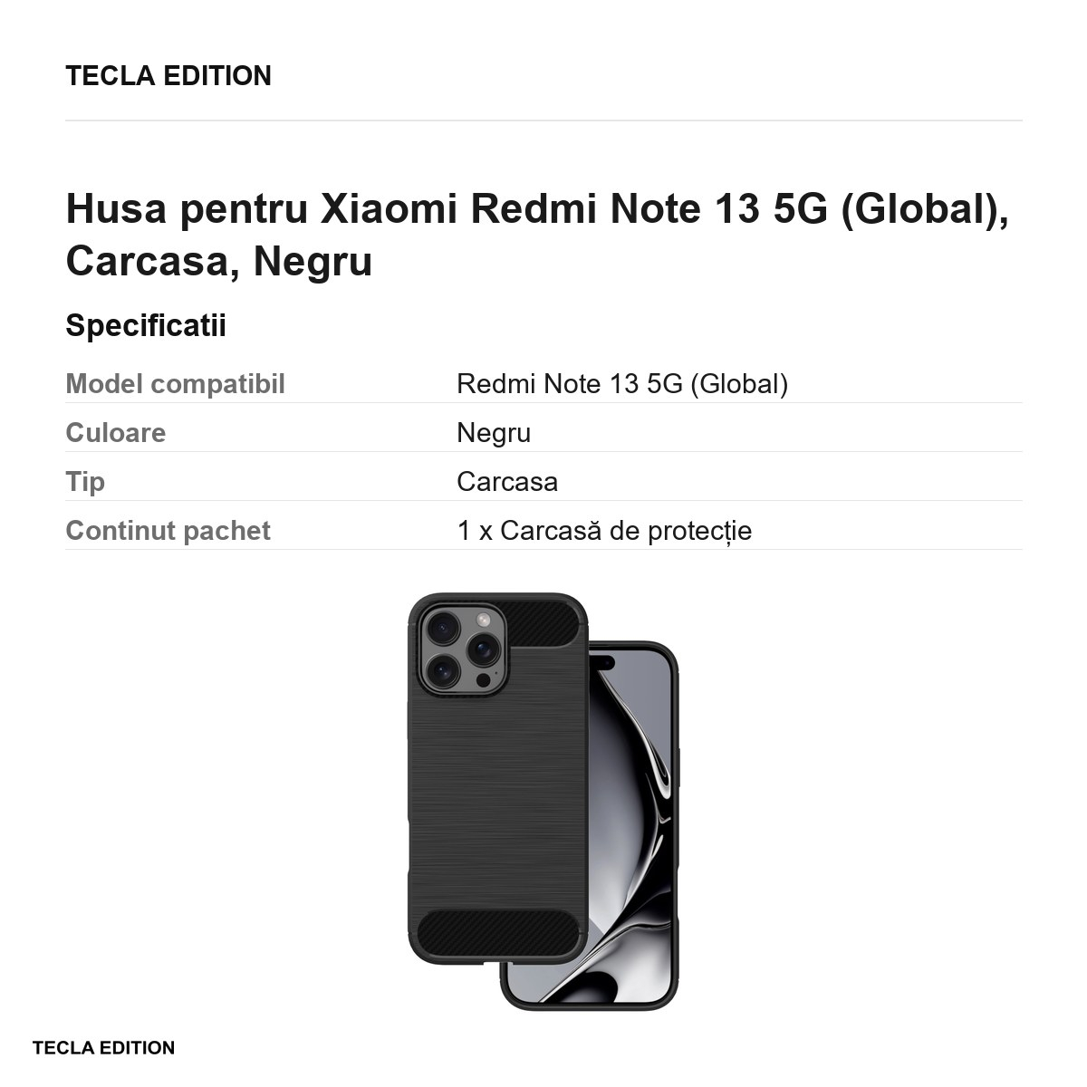 Husa Simple Black pentru Xiaomi Redmi Note 13 5G (Global), Carcasa, Negru [3]