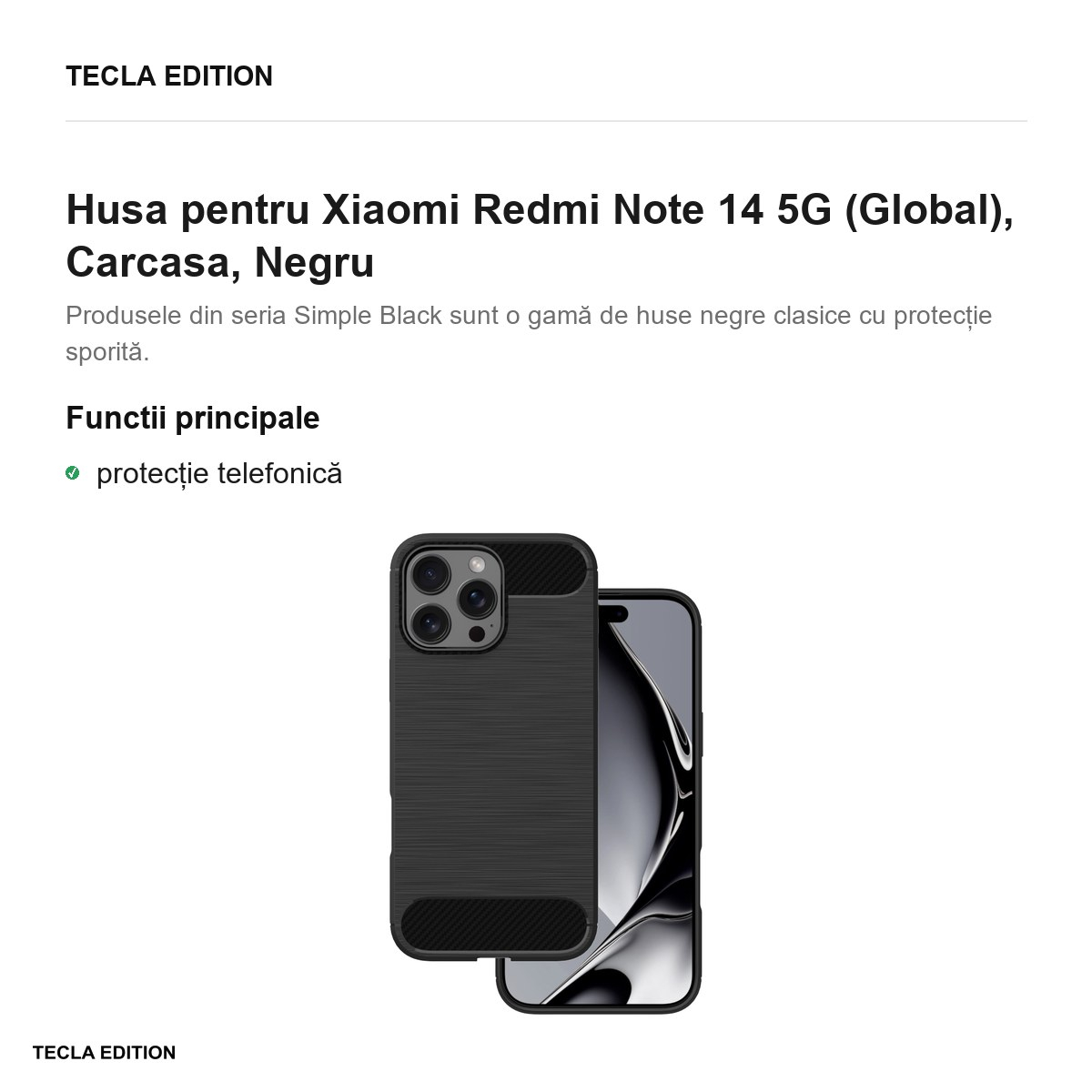 Husa Simple Black pentru Xiaomi Redmi Note 14 5G (Global), Carcasa, Negru [2]