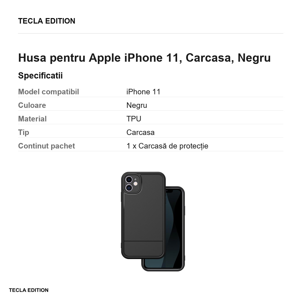Husa Simple Carbon pentru Apple iPhone 11, Carcasa, Negru [3]