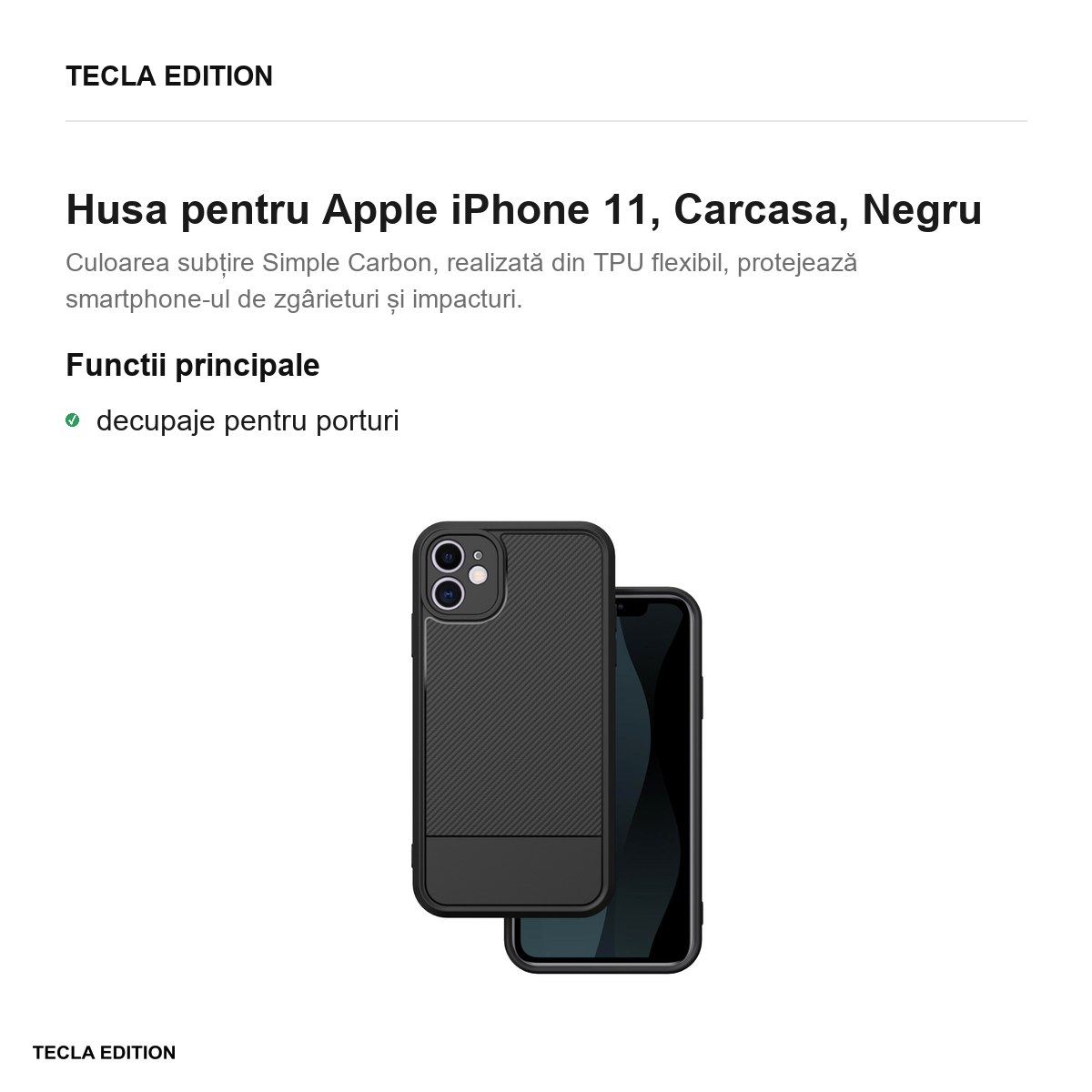 Husa Simple Carbon pentru Apple iPhone 11, Carcasa, Negru [2]