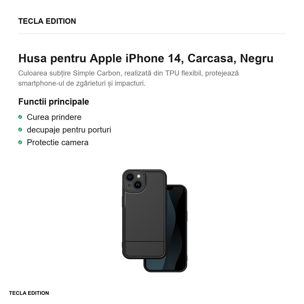 Husa Simple Carbon pentru Apple iPhone 14, Carcasa, Negru [2]