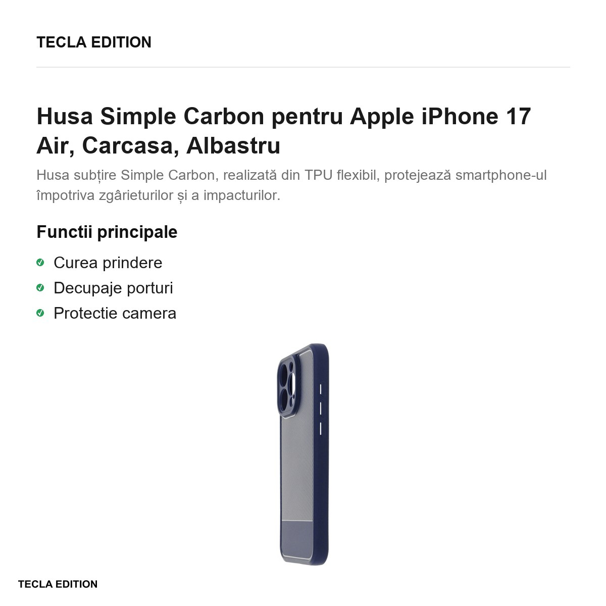 Husa Simple Carbon pentru Apple iPhone 17 Air, Carcasa, Albastru [2]