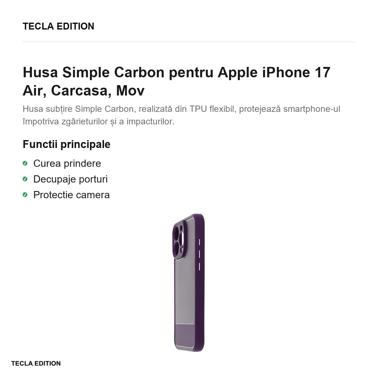 Husa Simple Carbon pentru Apple iPhone 17 Air, Carcasa, Mov [2]