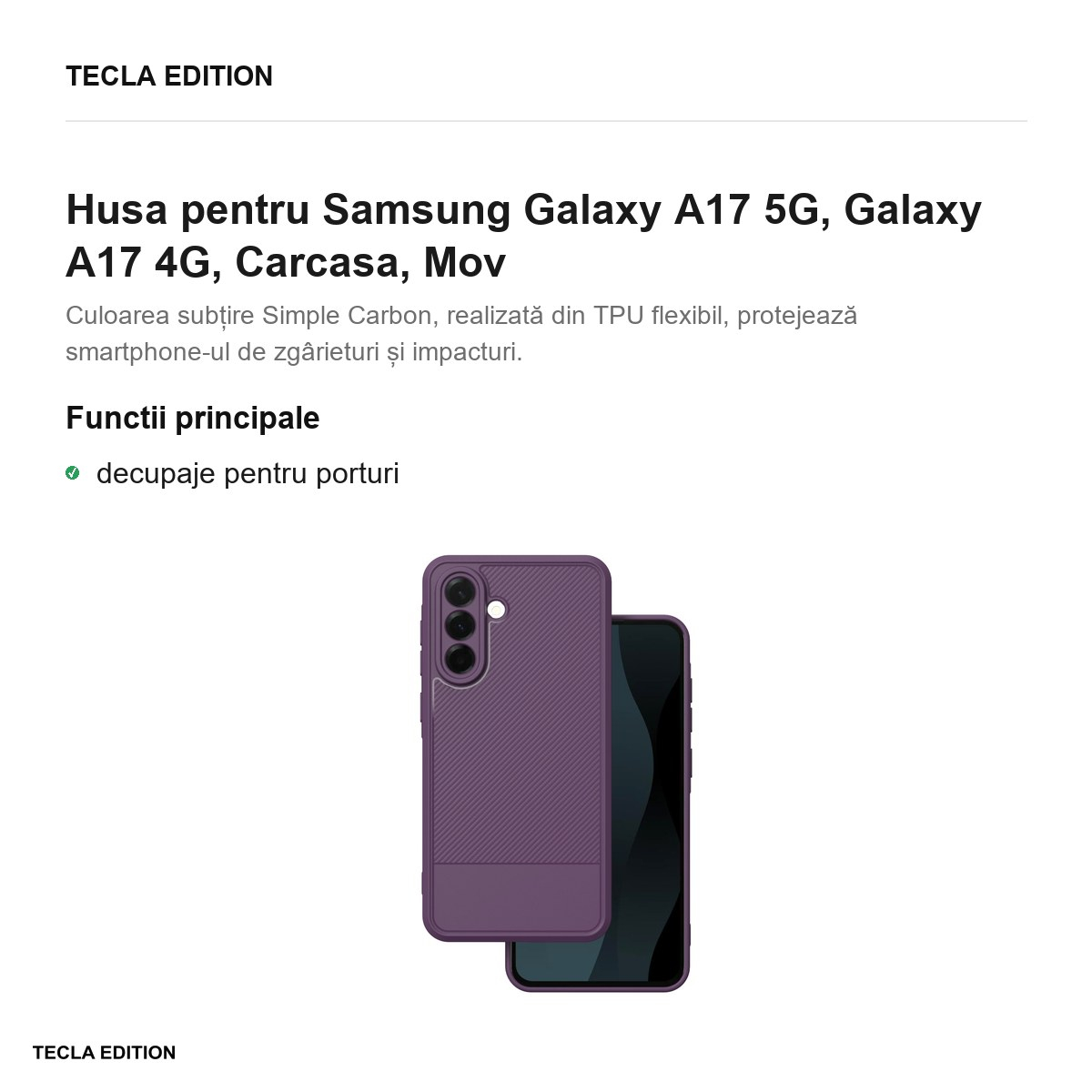 Husa Simple Carbon pentru Samsung Galaxy A17 5G, Galaxy A17 4G, Carcasa, Mov [2]