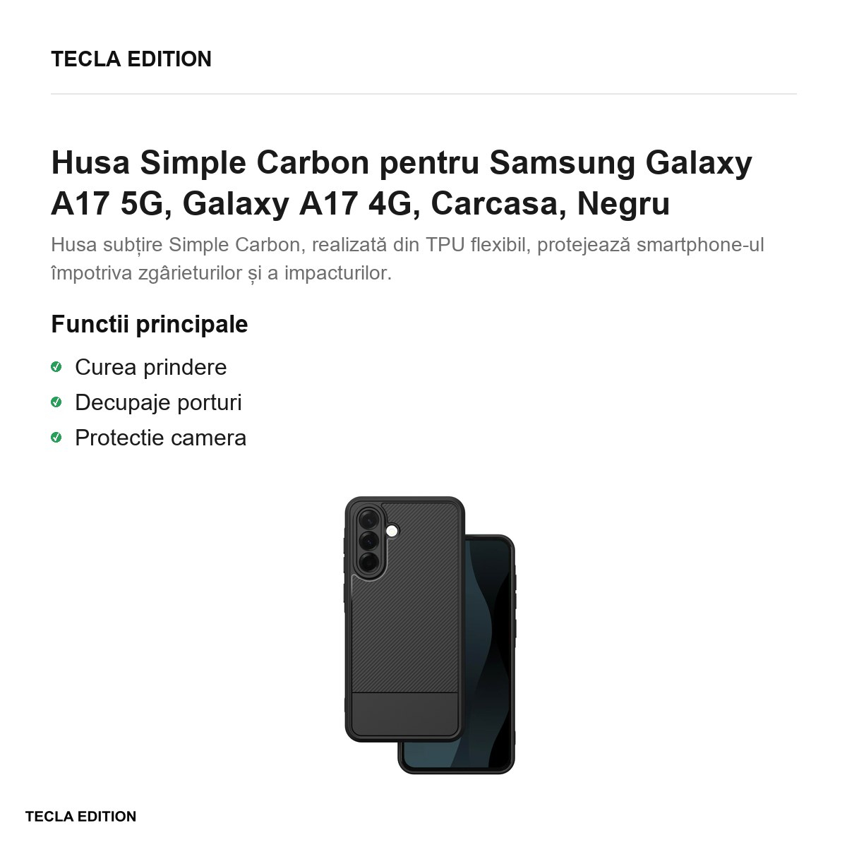 Husa Simple Carbon pentru Samsung Galaxy A17 5G, Galaxy A17 4G, Carcasa, Negru [2]