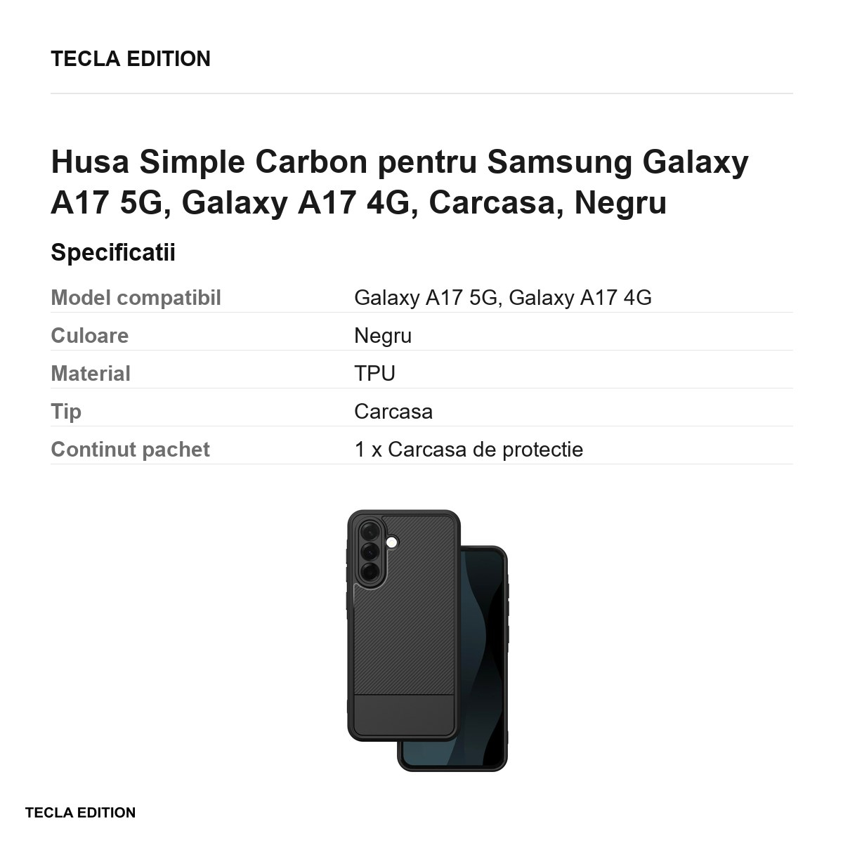 Husa Simple Carbon pentru Samsung Galaxy A17 5G, Galaxy A17 4G, Carcasa, Negru [3]