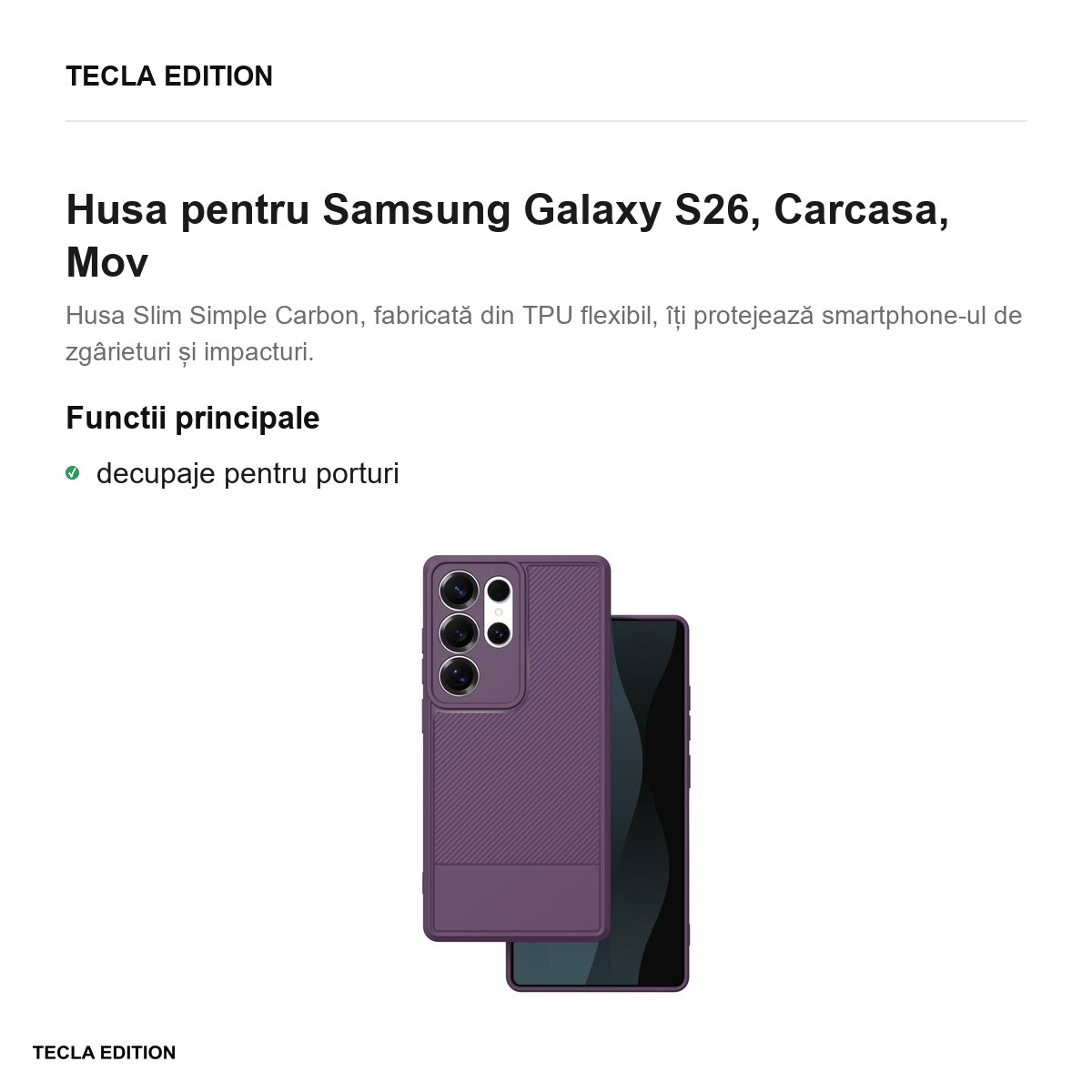 Husa Simple Carbon pentru Samsung Galaxy S26, Carcasa, Mov [2]