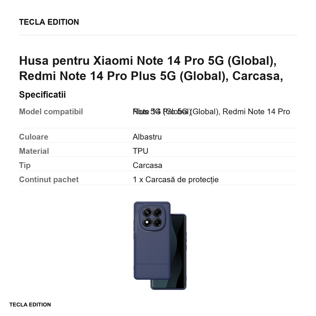 Husa Simple Carbon pentru Xiaomi Note 14 Pro 5G (Global), Redmi Note 14 Pro Plus 5G (Global), Carcasa, Albastru [3]