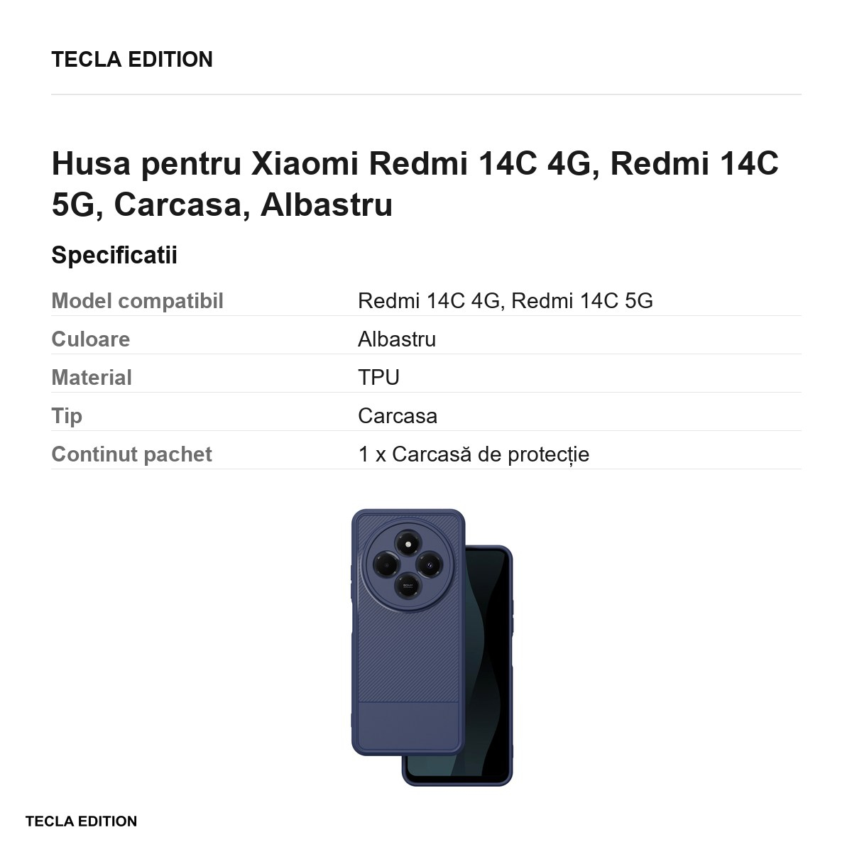 Husa Simple Carbon pentru Xiaomi Redmi 14C 4G, Redmi 14C 5G, Carcasa, Albastru [3]