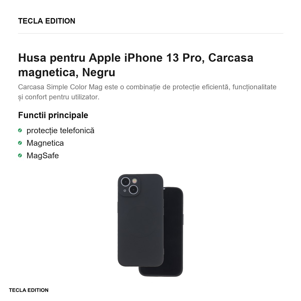 Husa Simple Color Mag pentru Apple iPhone 13 Pro, Carcasa magnetica, Negru [2]