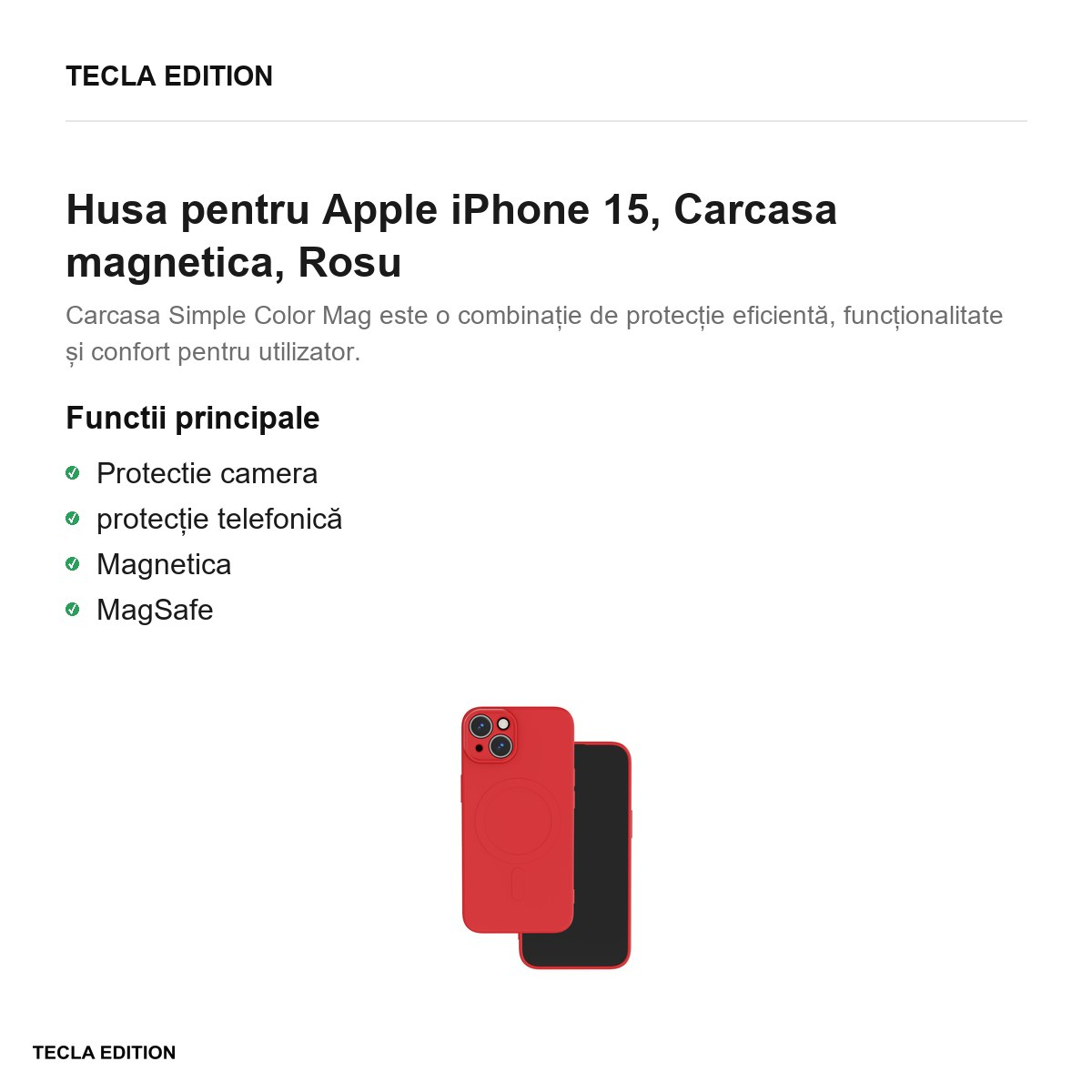 Husa Simple Color Mag pentru Apple iPhone 15, Carcasa magnetica, Rosu [2]