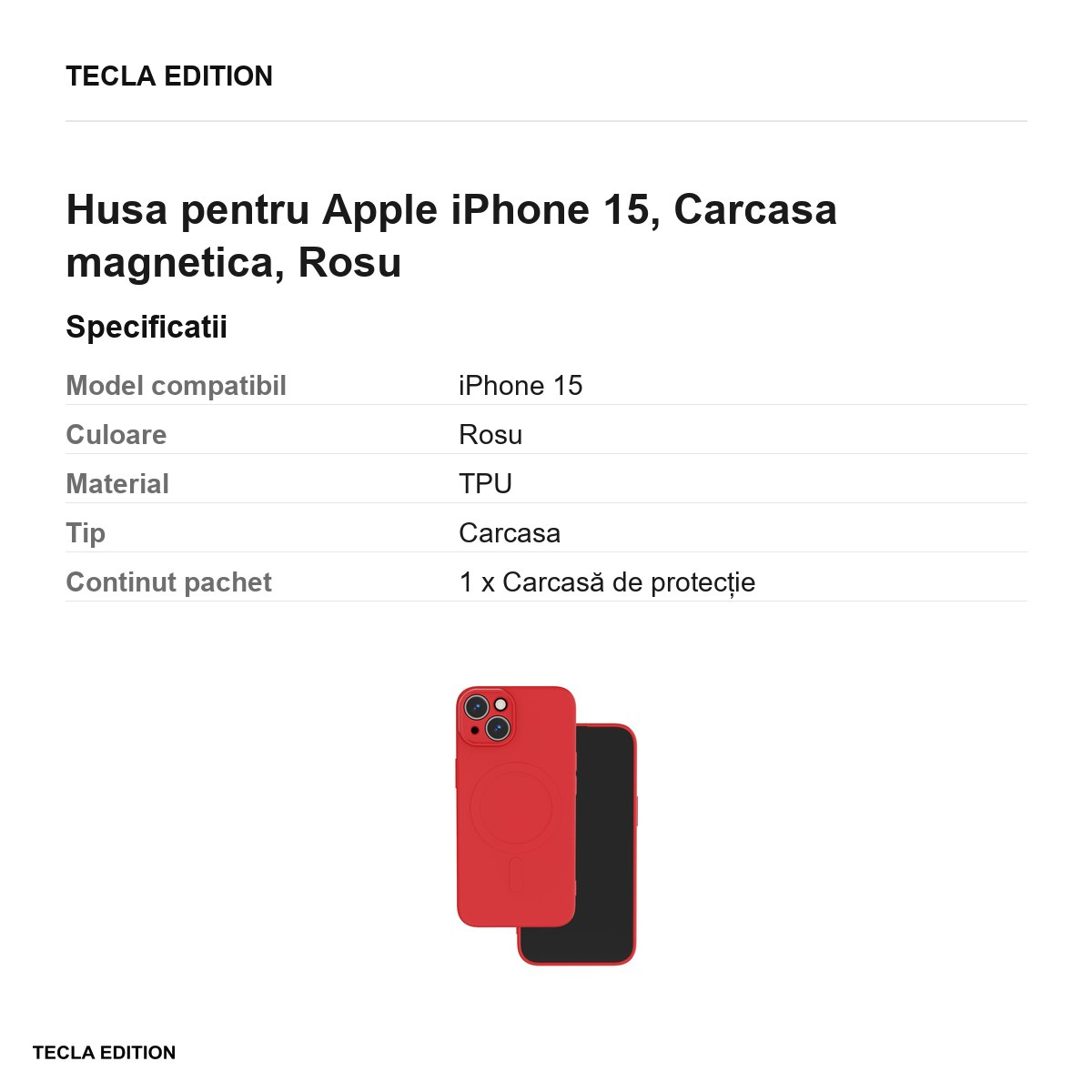 Husa Simple Color Mag pentru Apple iPhone 15, Carcasa magnetica, Rosu [3]