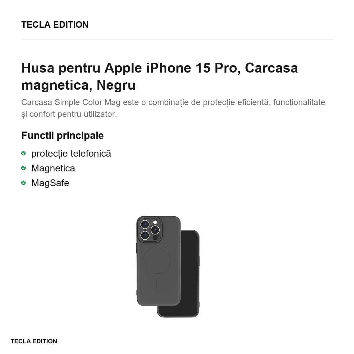 Husa Simple Color Mag pentru Apple iPhone 15 Pro, Carcasa magnetica, Negru [2]