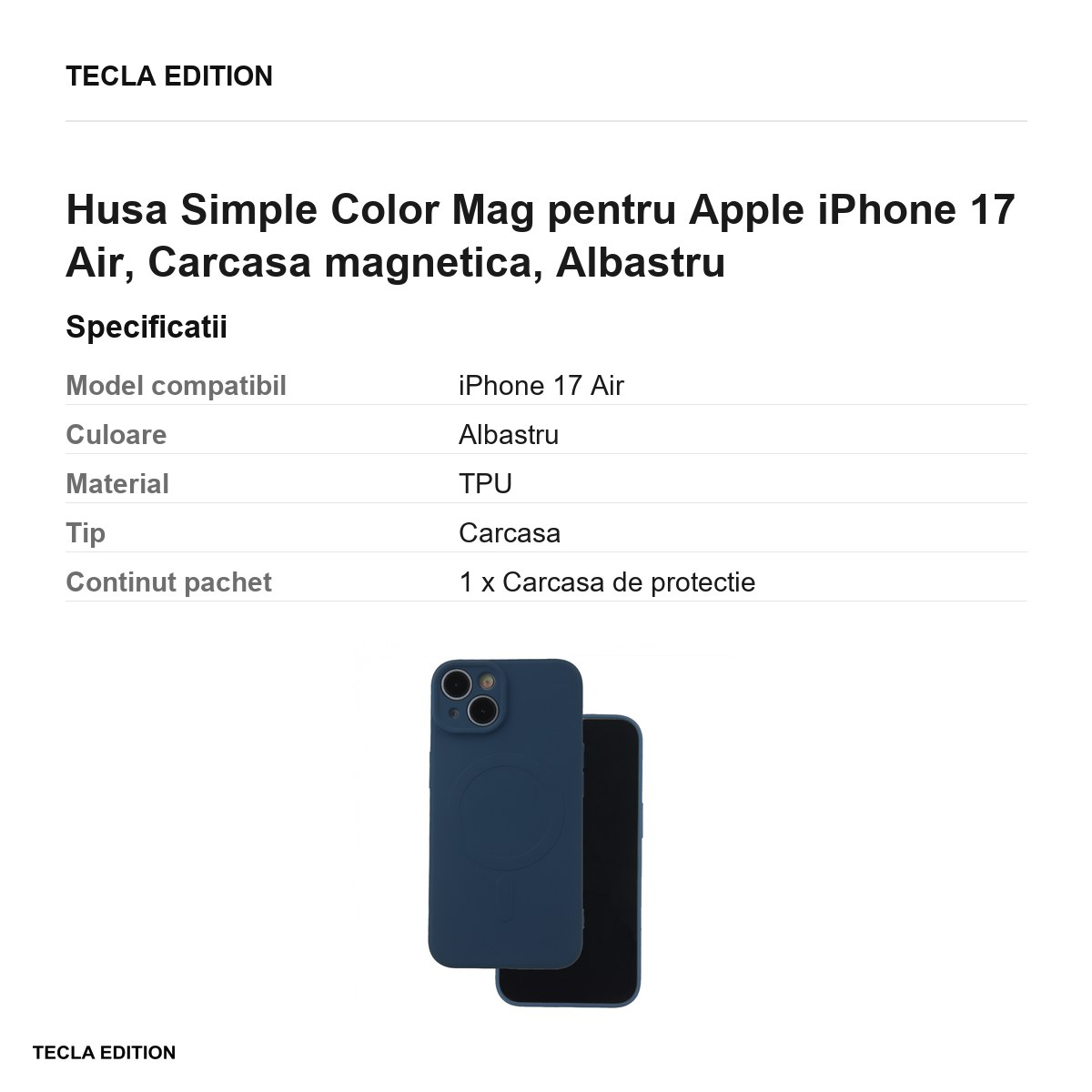 Husa Simple Color Mag pentru Apple iPhone 17 Air, Carcasa magnetica, Albastru [3]