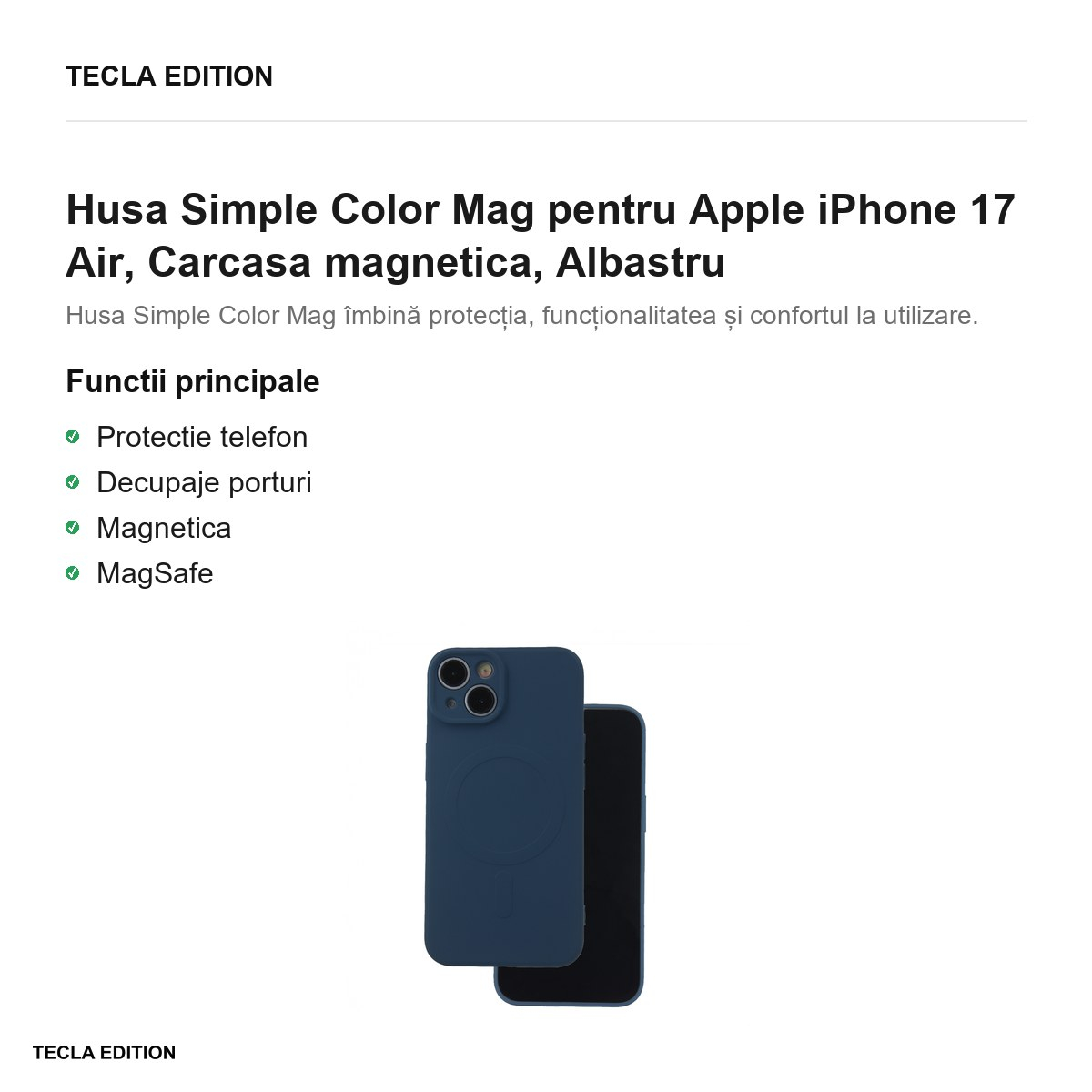 Husa Simple Color Mag pentru Apple iPhone 17 Air, Carcasa magnetica, Albastru [2]