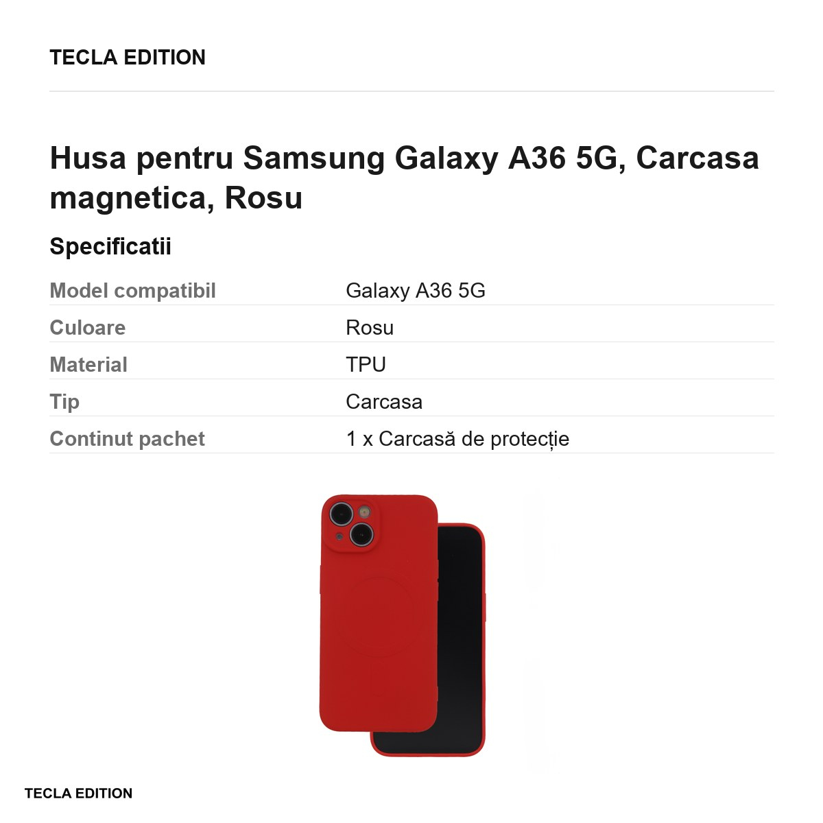 Husa Simple Color Mag pentru Samsung Galaxy A36 5G, Carcasa magnetica, Rosu [3]