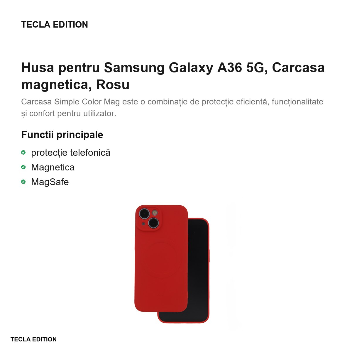 Husa Simple Color Mag pentru Samsung Galaxy A36 5G, Carcasa magnetica, Rosu [2]