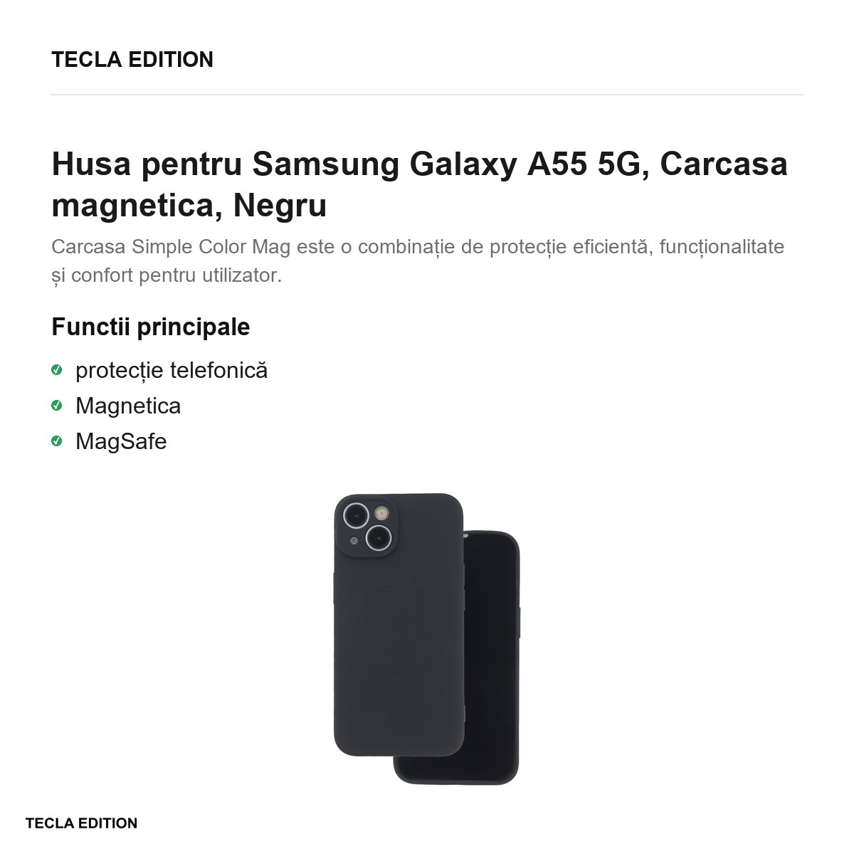 Husa Simple Color Mag pentru Samsung Galaxy A55 5G, Carcasa magnetica, Negru [2]