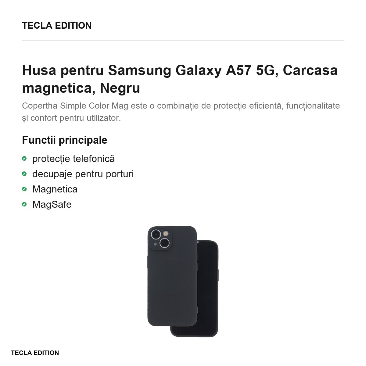 Husa Simple Color Mag pentru Samsung Galaxy A57 5G, Carcasa magnetica, Negru [2]
