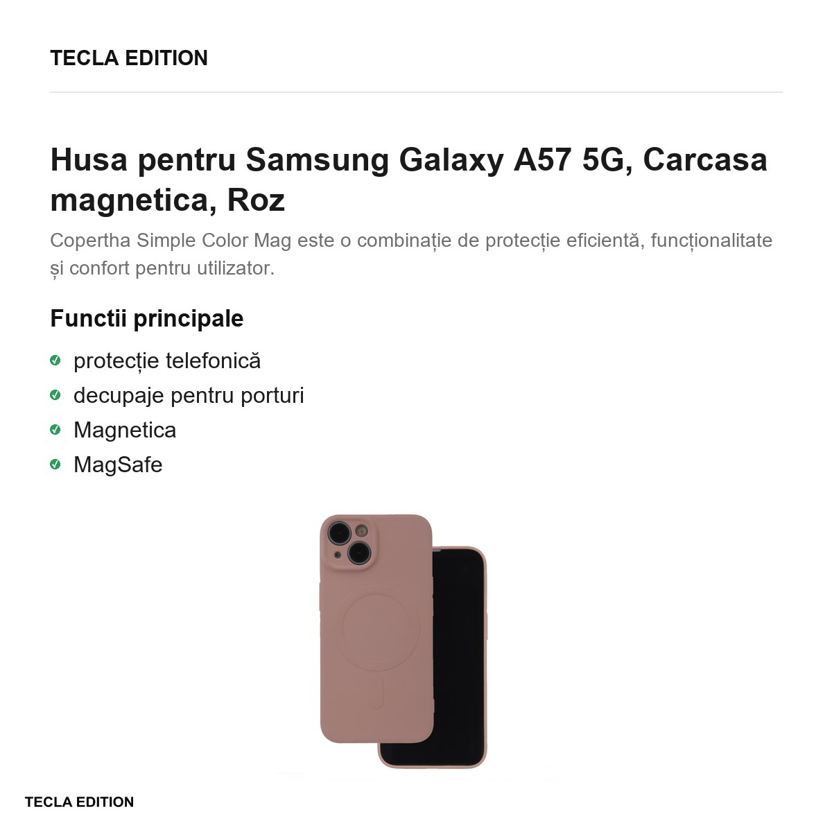 Husa Simple Color Mag pentru Samsung Galaxy A57 5G, Carcasa magnetica, Roz [2]