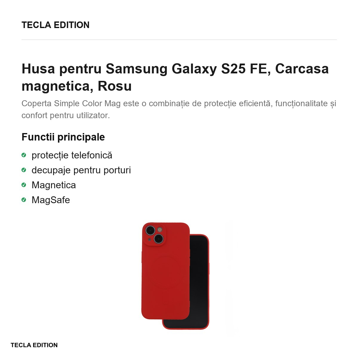 Husa Simple Color Mag pentru Samsung Galaxy S25 FE, Carcasa magnetica, Rosu [2]