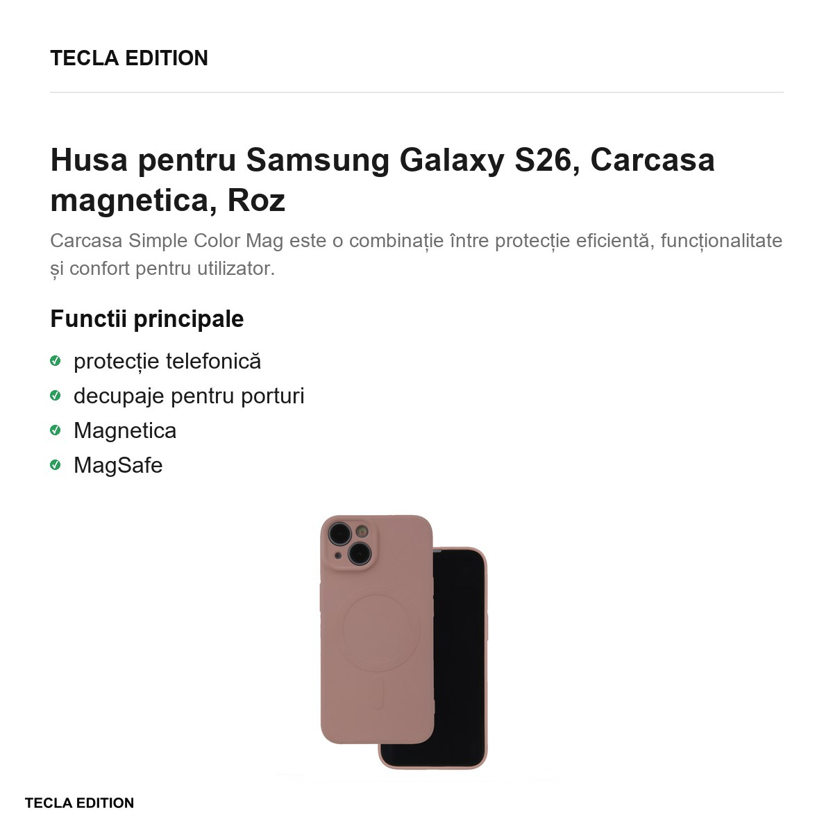 Husa Simple Color Mag pentru Samsung Galaxy S26, Carcasa magnetica, Roz [2]