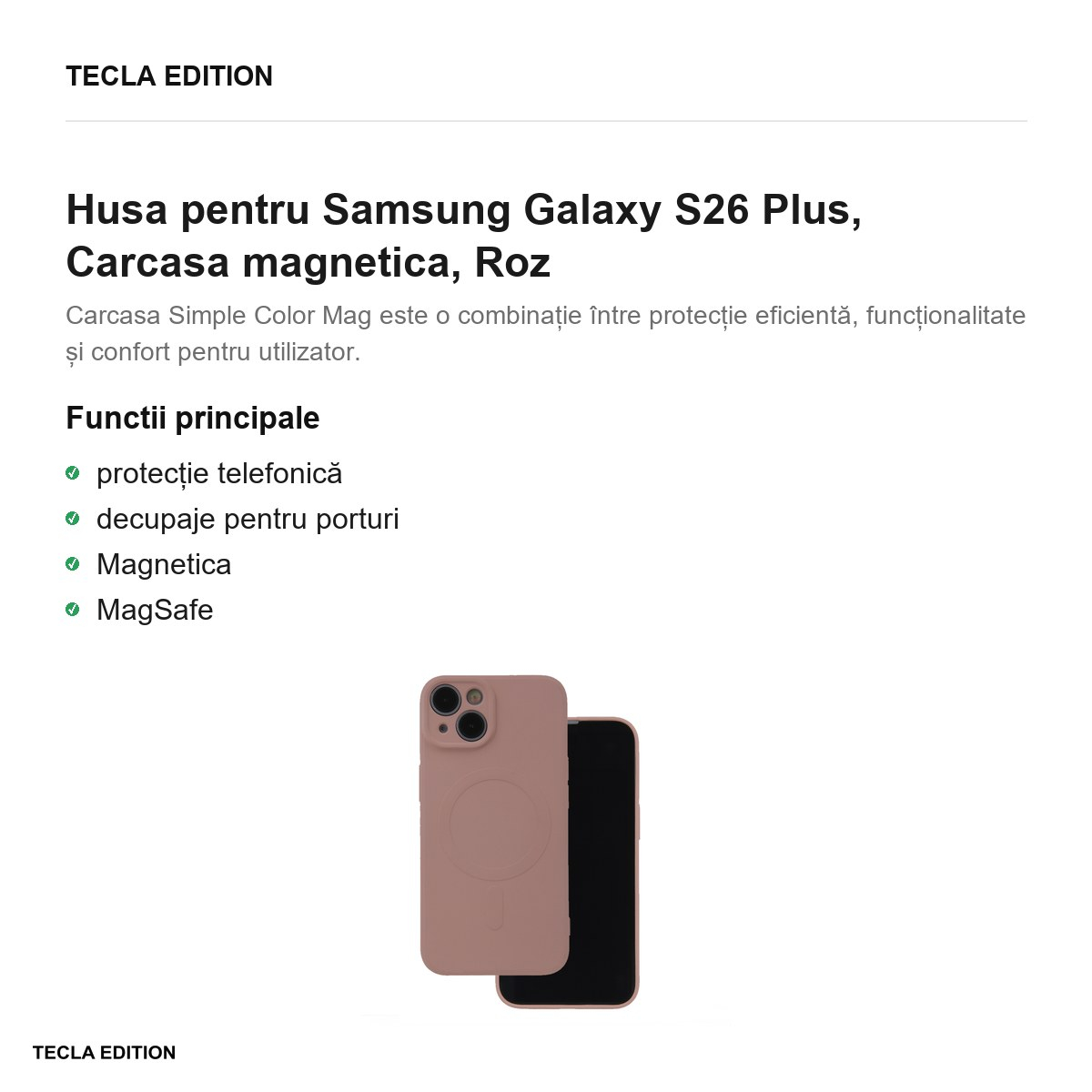 Husa Simple Color Mag pentru Samsung Galaxy S26 Plus, Carcasa magnetica, Roz [2]