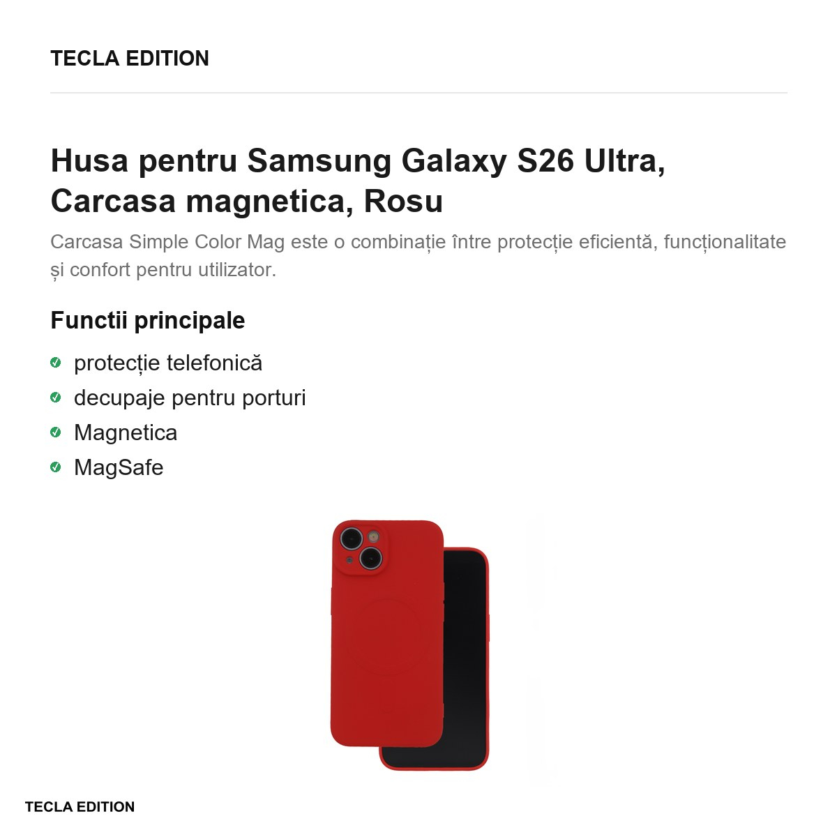 Husa Simple Color Mag pentru Samsung Galaxy S26 Ultra, Carcasa magnetica, Rosu [2]