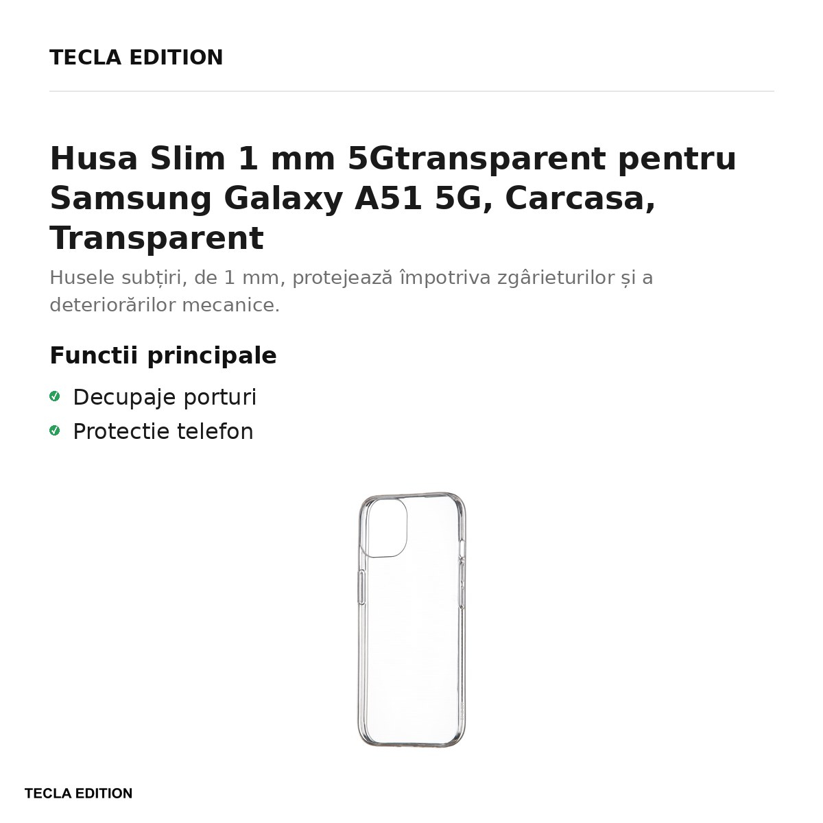 Husa Slim 1 mm 5Gtransparent pentru Samsung Galaxy A51 5G, Carcasa, Transparent [2]