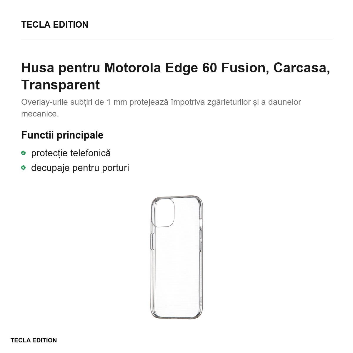 Husa Slim 1 mm Fusion pentru Motorola Edge 60 Fusion, Carcasa, Transparent [2]