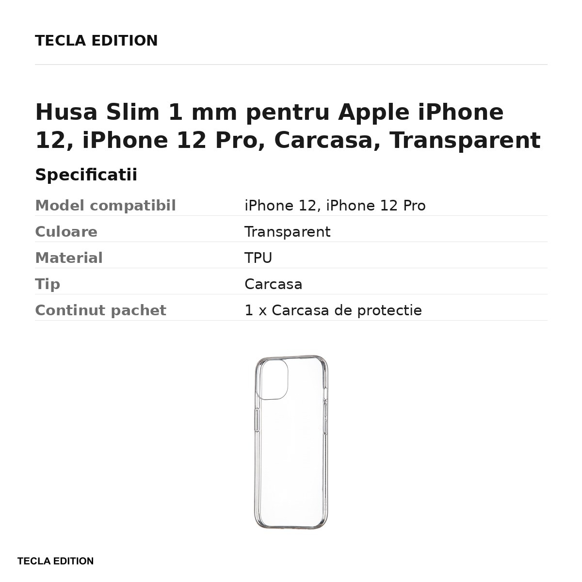 Husa Slim 1 mm pentru Apple iPhone 12, iPhone 12 Pro, Carcasa, Transparent [3]