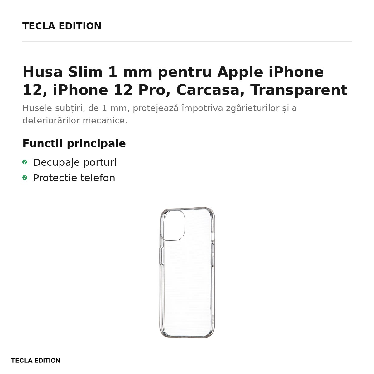 Husa Slim 1 mm pentru Apple iPhone 12, iPhone 12 Pro, Carcasa, Transparent [2]