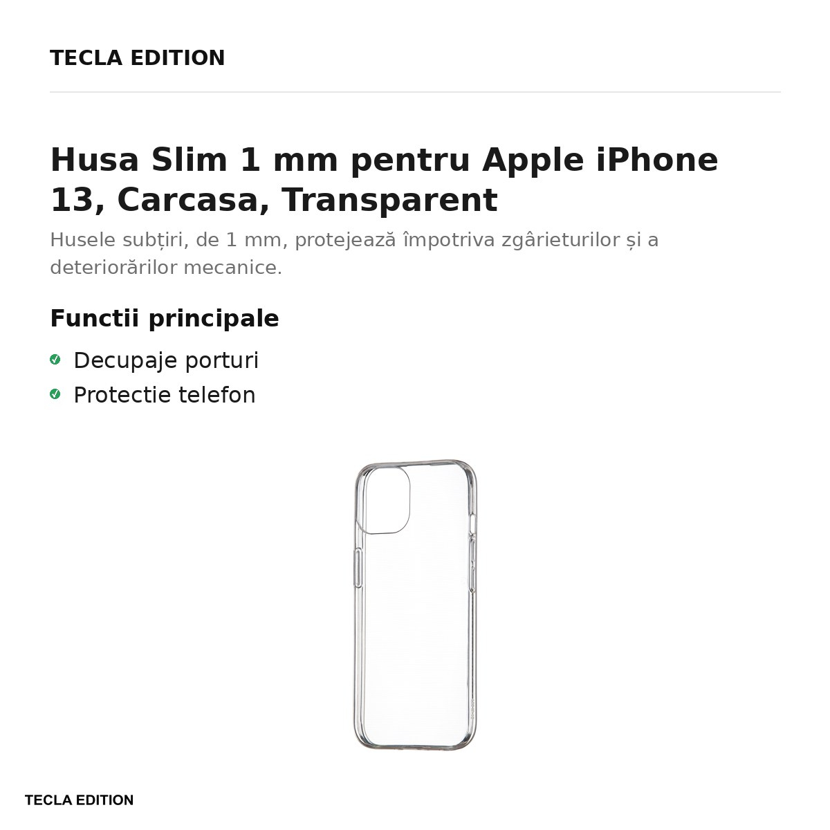 Husa Slim 1 mm pentru Apple iPhone 13, Carcasa, Transparent [2]