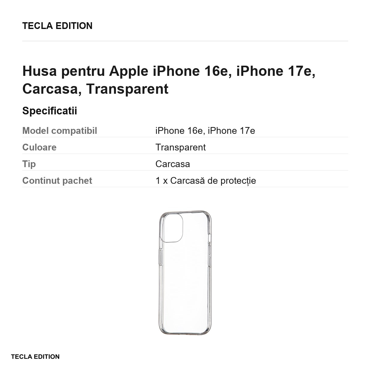 Husa Slim 1 mm pentru Apple iPhone 16e, iPhone 17e, Carcasa, Transparent [3]