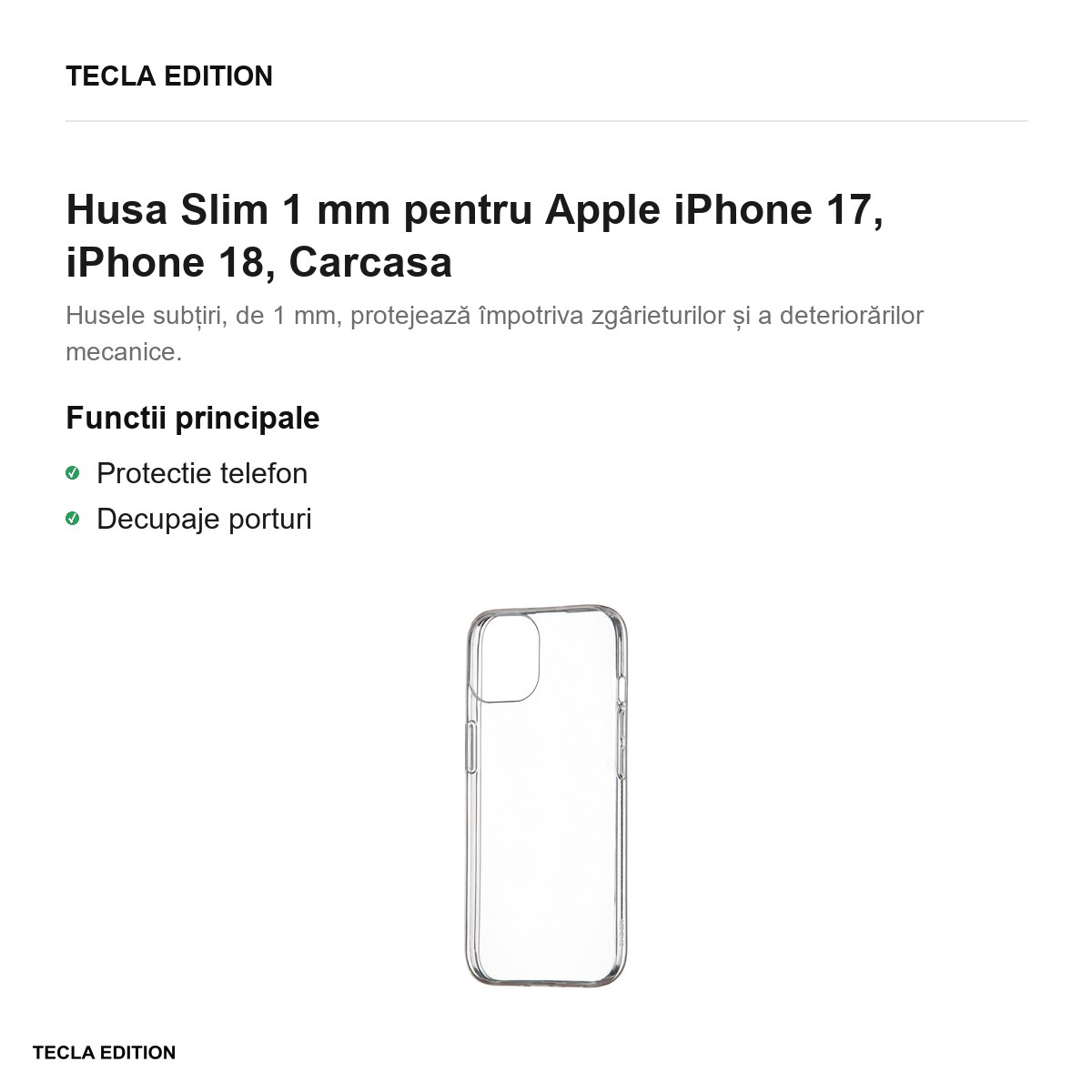 Husa Slim 1 mm pentru Apple iPhone 17, iPhone 18, Carcasa, Transparent [2]