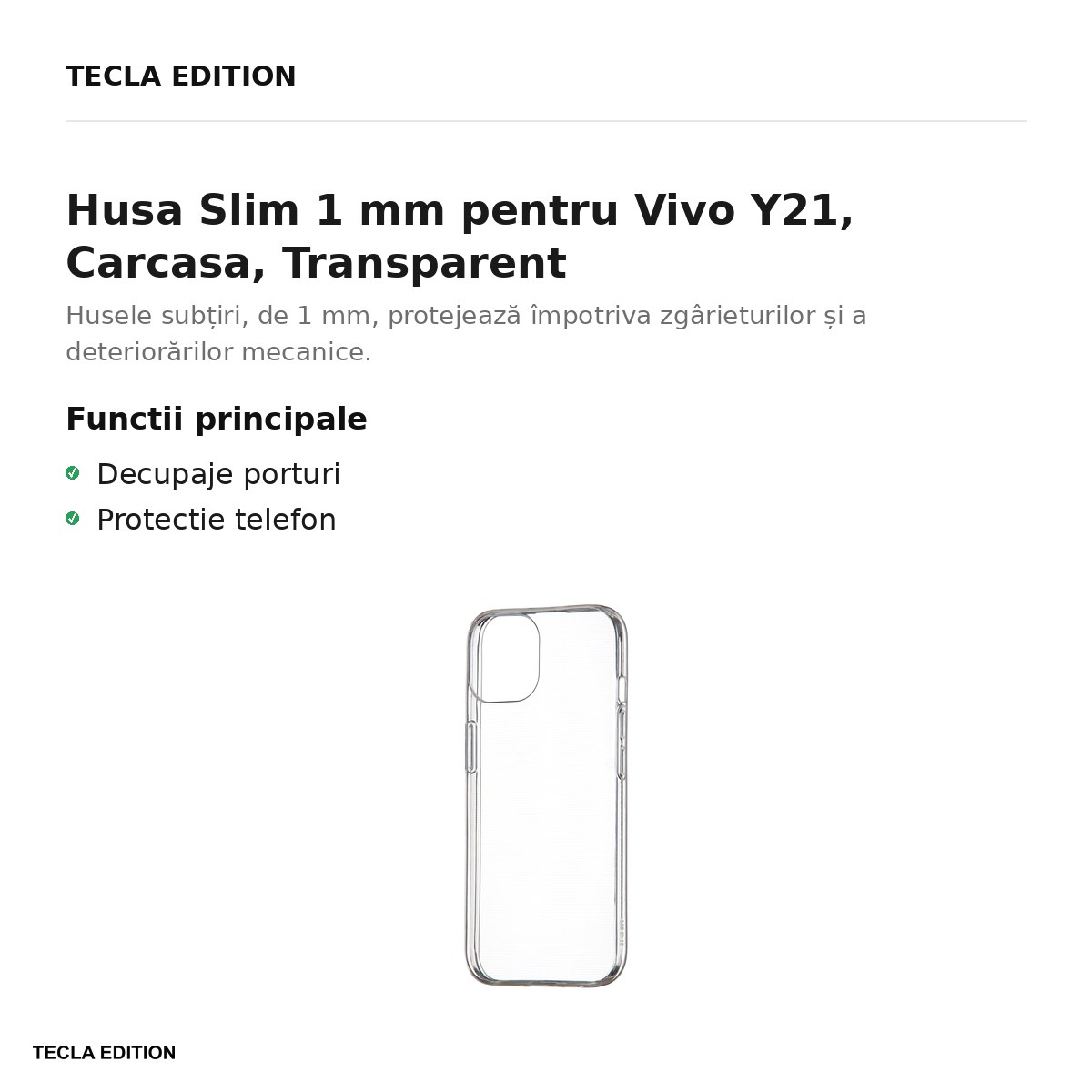 Husa Slim 1 mm pentru Vivo Y21, Carcasa, Transparent [2]
