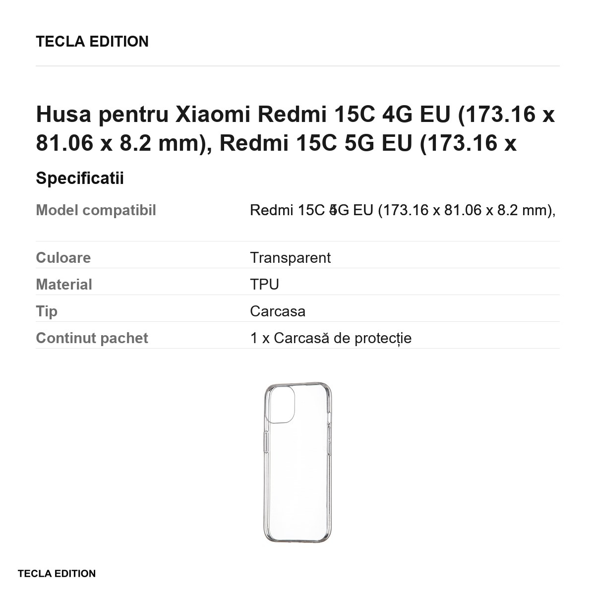 Husa Slim 1 mm pentru Xiaomi Redmi 15C 4G EU, Redmi 15C 5G EU, Carcasa, Transparent [3]