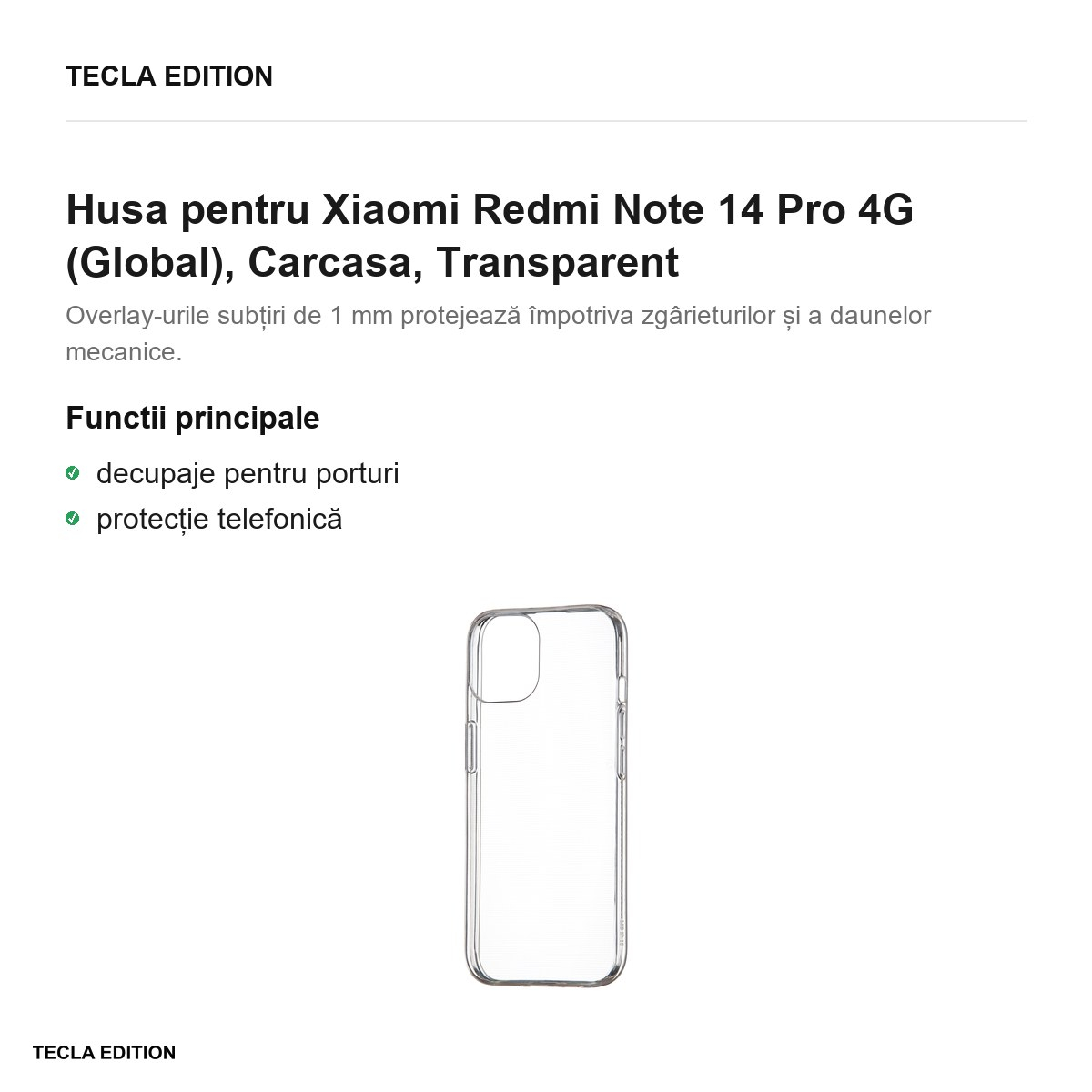 Husa Slim 1 mm pentru Xiaomi Redmi Note 14 Pro 4G (Global), Carcasa, Transparent [2]