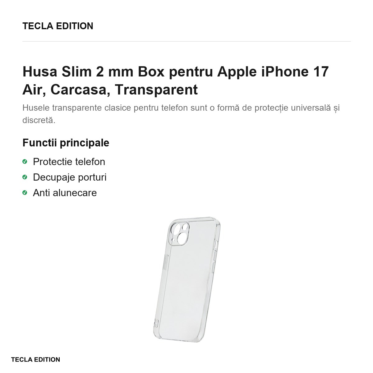 Husa Slim 2 mm Box pentru Apple iPhone 17 Air, Carcasa, Transparent [2]