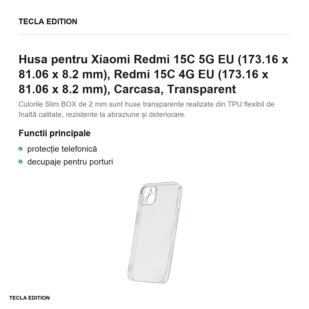Husa Slim 2 mm Box pentru Xiaomi Redmi 15C 5G EU, Redmi 15C 4G EU, Carcasa, Transparent [2]