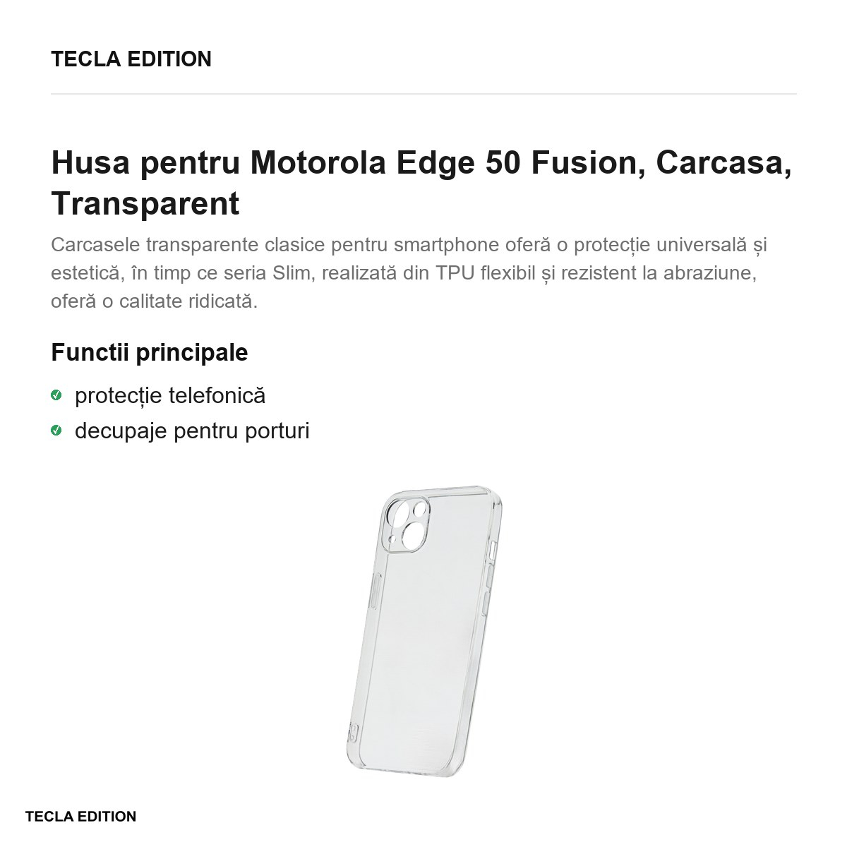 Husa Slim 2 mm Fusion pentru Motorola Edge 50 Fusion, Carcasa, Transparent [2]