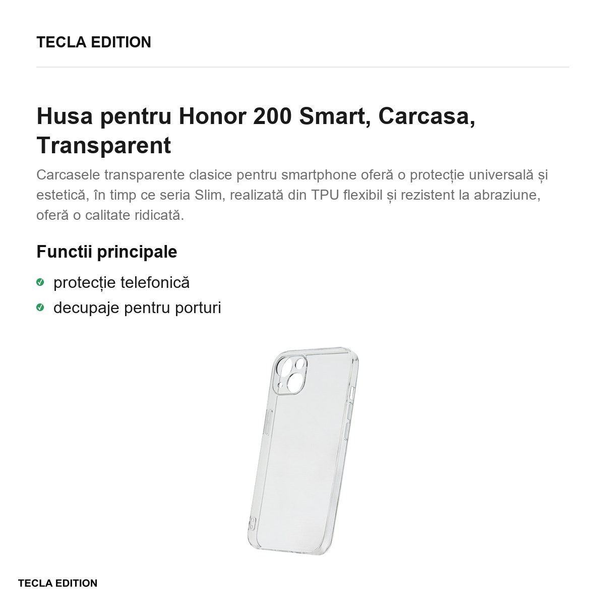 Husa Slim 2 mm pentru Honor 200 Smart, Carcasa, Transparent [2]