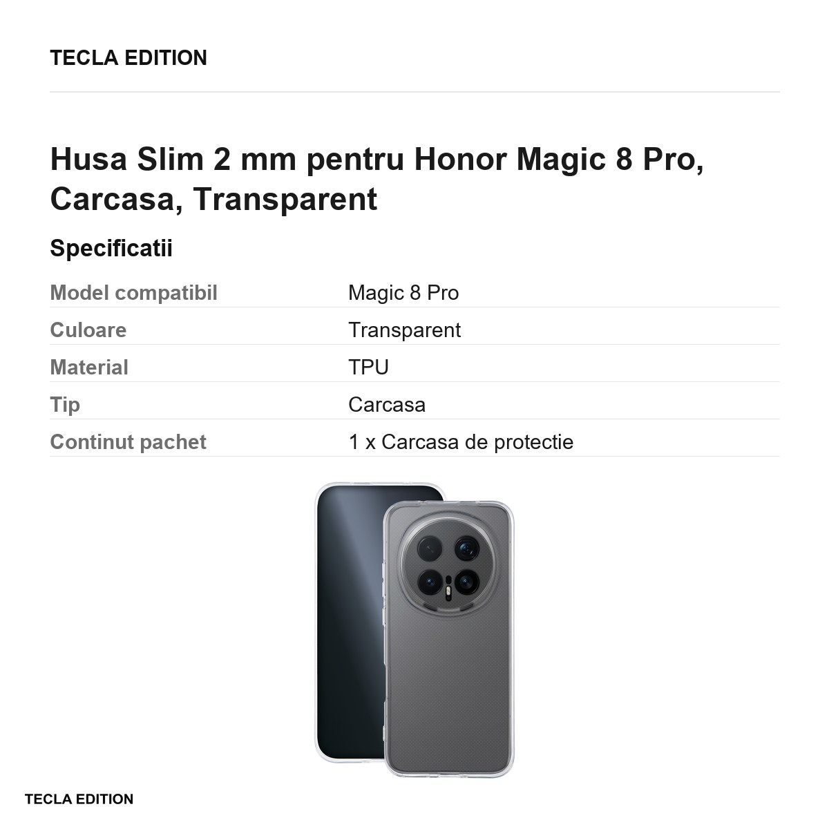 Husa Slim 2 mm pentru Honor Magic 8 Pro, Carcasa, Transparent [3]