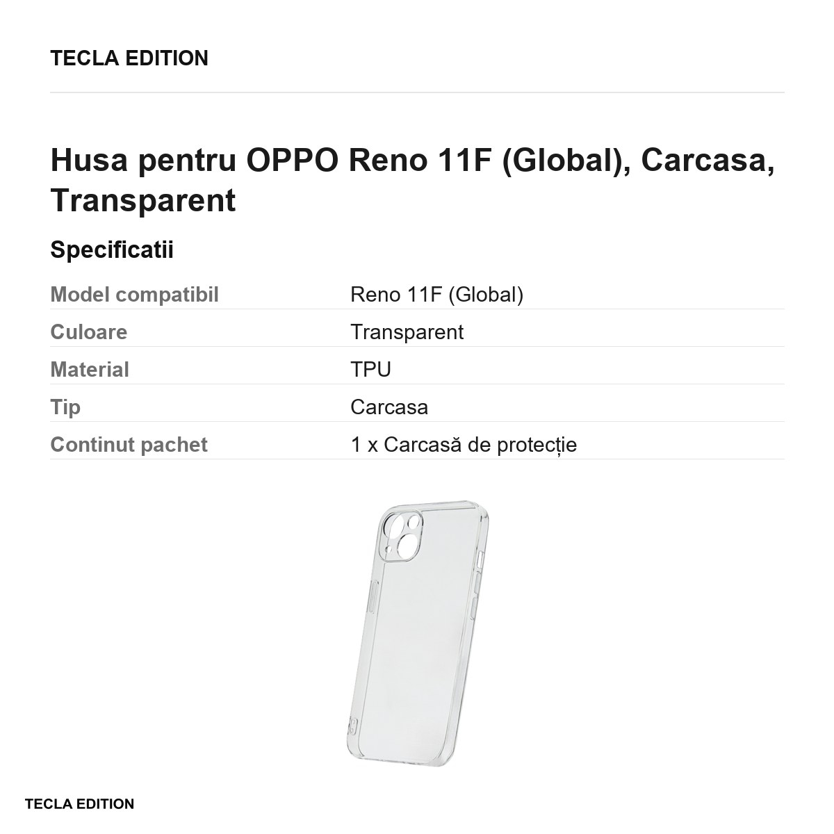Husa Slim 2 mm pentru OPPO Reno 11F (Global), Carcasa, Transparent [3]