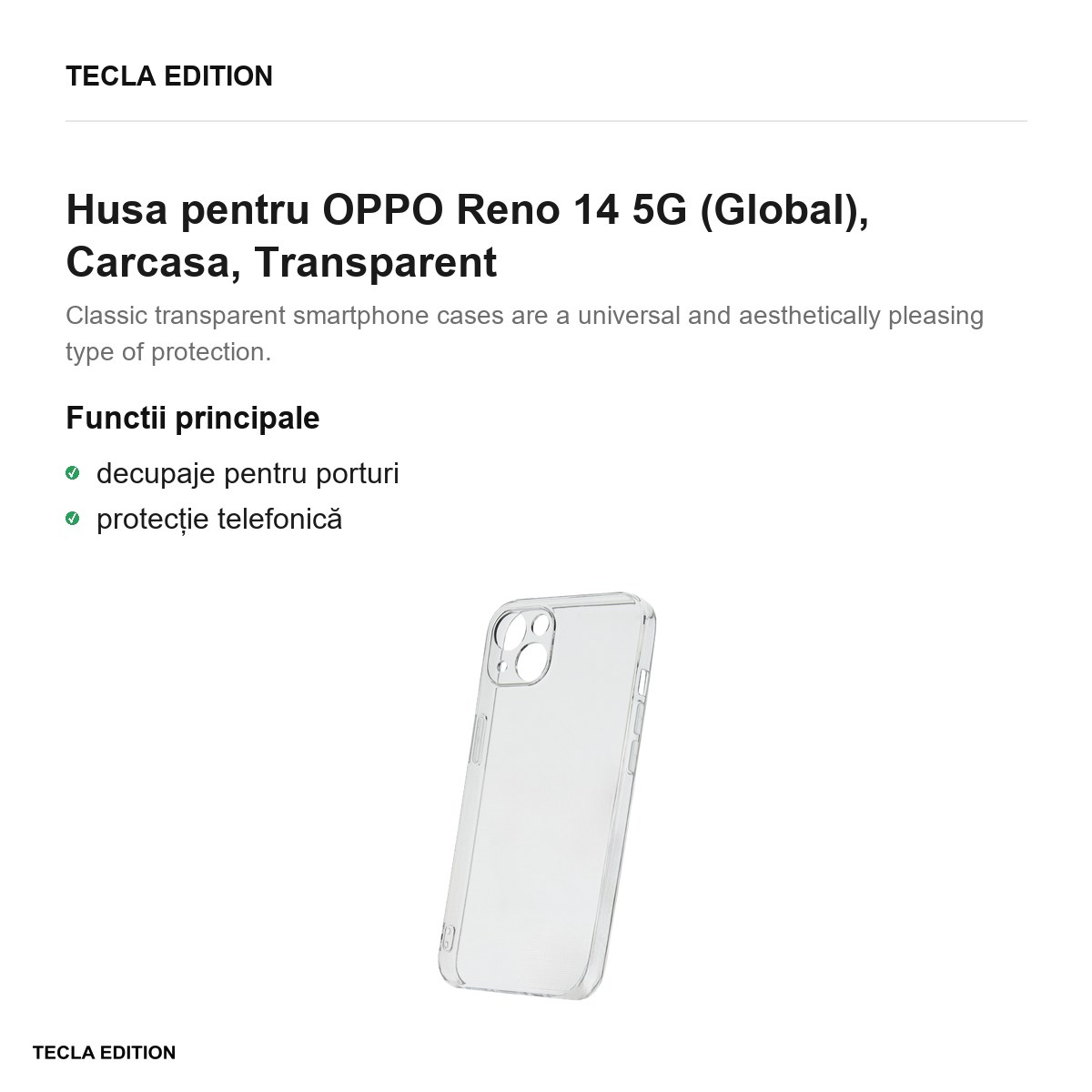 Husa Slim 2 mm pentru OPPO Reno 14 5G (Global), Carcasa, Transparent [2]