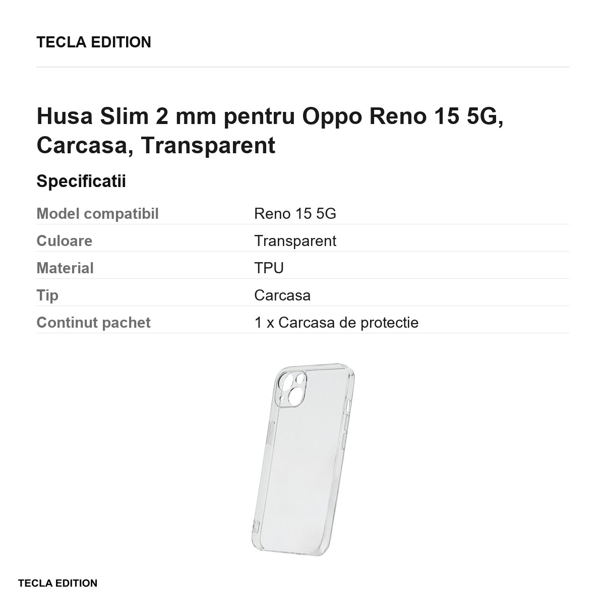 Husa Slim 2 mm pentru Oppo Reno 15 5G, Carcasa, Transparent [3]